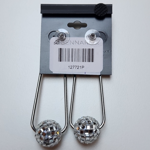 g by Gennaro Disco Ball Dangle Earrings Silver Tone Ball Post - Picture 3 of 7
